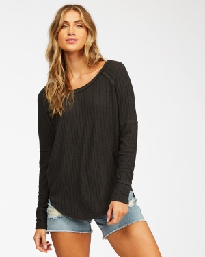 Women's Billabong Come Along Knit Tops Black | 697CQTJYF