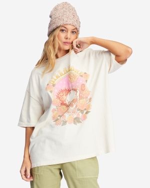 Women's Billabong Cosmic Garden Oversized Graphic Boyfriend T Shirts White | 917WJSLHY