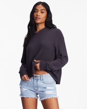 Women's Billabong Cozy Falls Hooded Long Sleeve Tops Black | 156AKCSMW