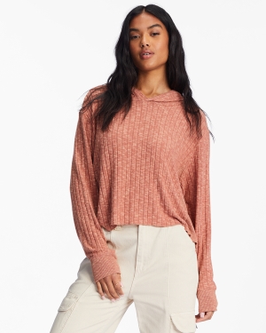 Women's Billabong Cozy Falls Hooded Long Sleeve Tops Chocolate | 652QXMOVJ