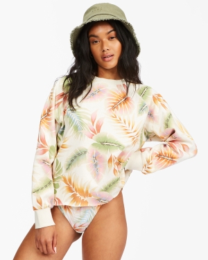 Women's Billabong Cut Off Crew Pullover Sweatshirt White / Multicolor | 168TPUKBM