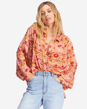 Women's Billabong Day After Day Oversized Button-Down Shirts Pink | 687NEHXYD