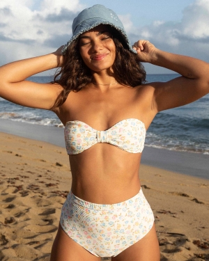 Women's Billabong Ditsy Dreamin Knotted Bandeau Bikini Tops Multicolor | 246ZNLEWB