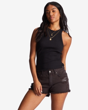 Women's Billabong Drift Away Frayed Shorts Black | 268OTUCPE