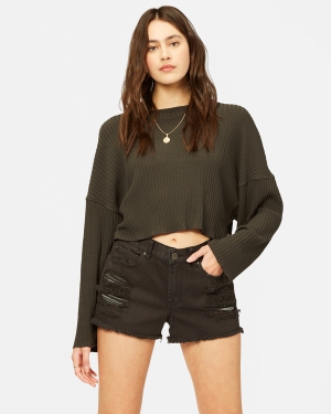 Women's Billabong Drift Away Frayed Shorts Black | 365ICDAGO