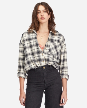 Women's Billabong Easy Breezy Long Sleeve Button-Up Shirts Black | 735UBVSMY