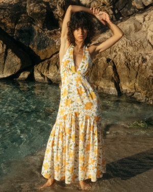 Women's Billabong Feelin Retro Halter Maxi Dress Light Blue | 456GQKWCS