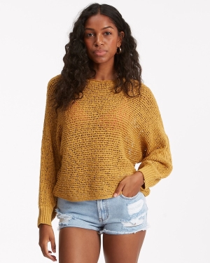 Women's Billabong Forever Golden V-Neck Pullover Sweaters Gold | 497DWFAMQ