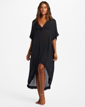 Women's Billabong Found Love Midi Beach Cover-Up Cover Ups Black | 531UZVQBH