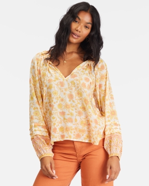 Women's Billabong Free Heart Long Sleeve Blouse Light Blue | 830YNOCDM