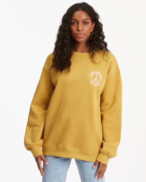 Women's Billabong Free Your Mind Crewneck Sweatshirt Gold | 159JWBDXS