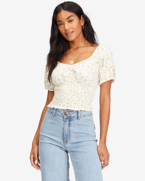 Women's Billabong Get Along Puff Sleeve Tops Light Blue | 216JDYXOK