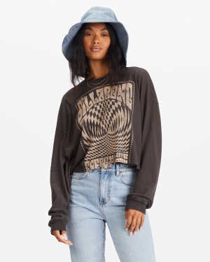 Women's Billabong Go With The Flow Cropped Long Sleeve T Shirts Black | 847FIZPCW