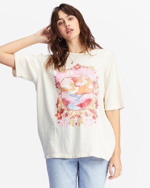Women's Billabong Golden Coast Oversized Graphic Boyfriend T Shirts White | 264MWGAJQ