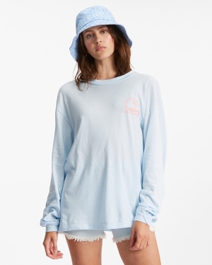 Women's Billabong Golden State Oversized Long Sleeve T Shirts Blue | 624YBMNLC