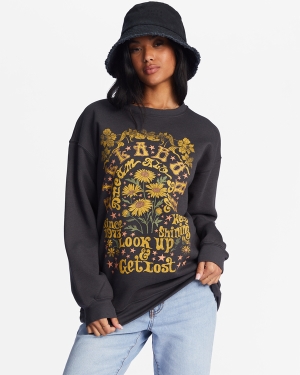 Women's Billabong Golden Wonder Oversized Graphic Crewneck Sweatshirt Black | 163HVKZBM