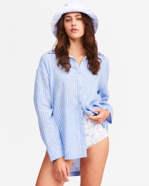 Women's Billabong Good To Go Button-Down Tops Blue | 815OXVQUA