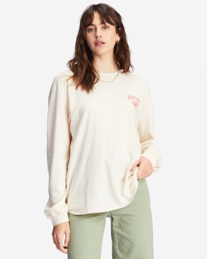 Women's Billabong Handle With Care Long Sleeve Graphic Boyfriend T Shirts White | 765IRVGAM