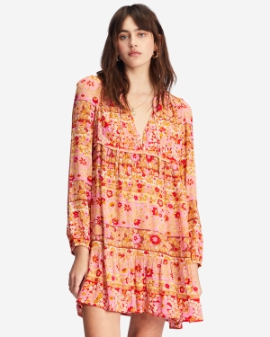 Women's Billabong Hearts Desire Long Sleeve Mini Dress Pink | 678FOQPDZ