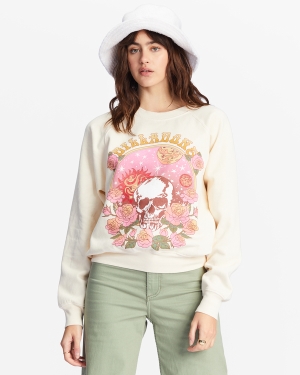 Women's Billabong Here We Go Graphic Crewneck Sweatshirt White | 960EJALRD