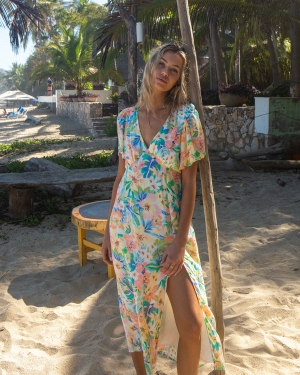 Women's Billabong Jet Set Midi Dress White / Multicolor | 509CFVOEM