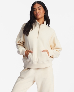 Women's Billabong Lazy Mornings Half-Zip Pullover Sweatshirt White | 756GWIONE