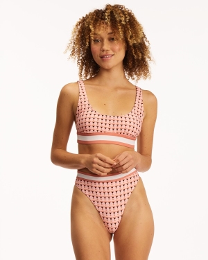 Women's Billabong Let Me Check Banded Bikini Tops Orange | 692FAIUEL
