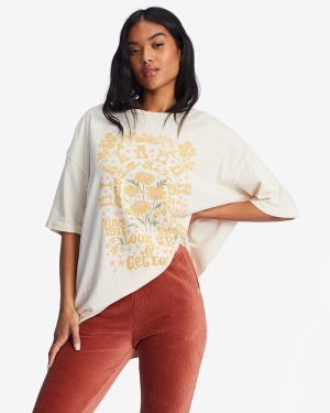 Women's Billabong Lets Get Lost Oversized Graphic Boyfriend T Shirts White | 837YMDBSP