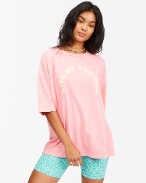 Women's Billabong Live By The Sun Boyfriend T Shirts Pink | 694OETQJA