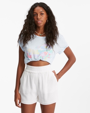 Women's Billabong Love To Lounge Elastic-Waist Shorts Light Blue | 940ZJFHLB