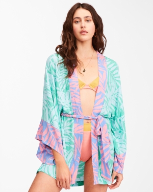 Women's Billabong Loveland Kimono Beach Cover-Up Shirts Green | 246YUPBER