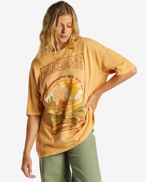 Women's Billabong Midnight Ravers T Shirts Gold | 792ZCKMIN