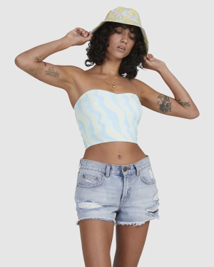 Women's Billabong My Wave Strapless Bodycon Tops Lemon Light Green | 026NQPDUS