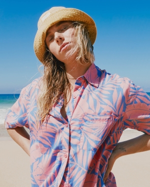 Women's Billabong Mystic Beach Button-Down Shirts Pink | 658TUIYQL