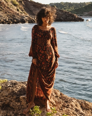 Women's Billabong Mystic Dreamer Long Sleeve Maxi Dress Black Multicolor | 128SAOVDI