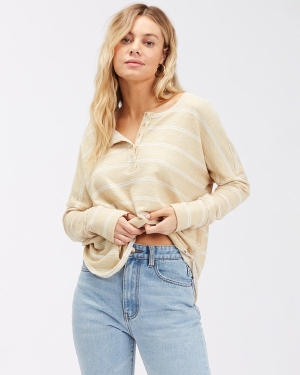 Women's Billabong New Anyday Henley Tops Brown | 418SLWOHR