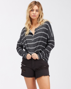 Women's Billabong New Anyday Henley Tops Black | 809CWAVNP