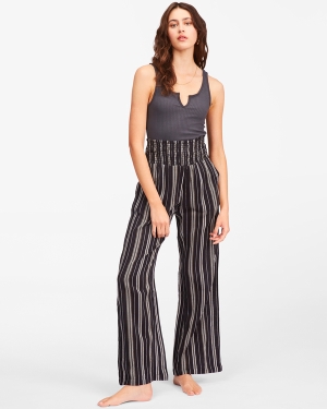 Women's Billabong New Waves 2 Elastic Waist Pants Black | 406XRKYMV