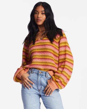 Women's Billabong No Brainer V-Neck Pullover Sweaters Multicolor | 149IGMHUZ