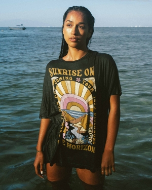 Women's Billabong On The Horizon Oversized Graphic T Shirts Black | 138BTODEW