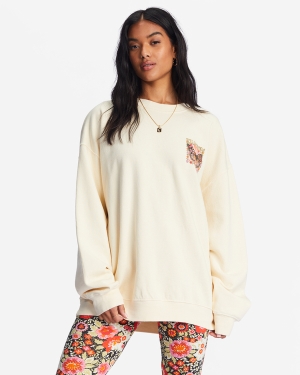 Women's Billabong Ride In Oversized Crewneck Sweatshirt White | 148XKRLDN