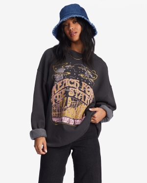 Women's Billabong Ride In Oversized Crewneck Sweatshirt Black | 320RKSHIW