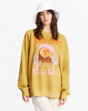 Women's Billabong Ride In Oversized Crewneck Sweatshirt Green | 641JQIAXF