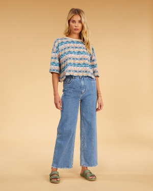 Women's Billabong Salty Blonde Chill Out Jeans Pants Blue | 567AXKQUG