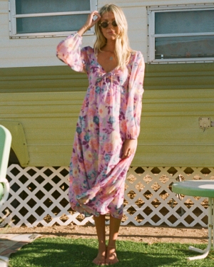 Women's Billabong Salty Blonde Paradise Love Long Sleeve Midi Dress Purple | 127JKIAHC