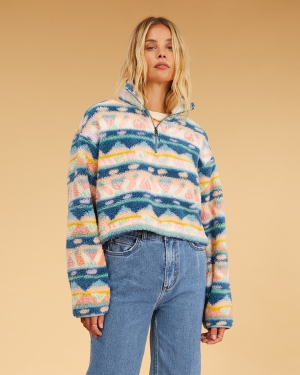 Women's Billabong Salty Blonde Surfside Cozy Half-Zip Pullover Sweatshirt Blue | 763TLMWGI