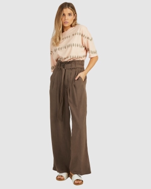 Women's Billabong Sand Wash Straight-Leg Pants Brown | 036MJIWEL