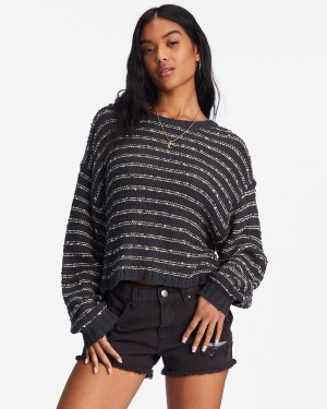 Women's Billabong Shes A Trip Crewneck Sweaters Black | 726OFNVSR