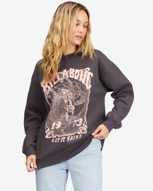 Women's Billabong Shine All Night Crewneck Sweatshirt Black | 374AXFCJW