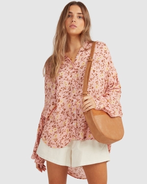 Women's Billabong Shine On Eco Long Sleeve Shirts Pink | 381YBMVWS